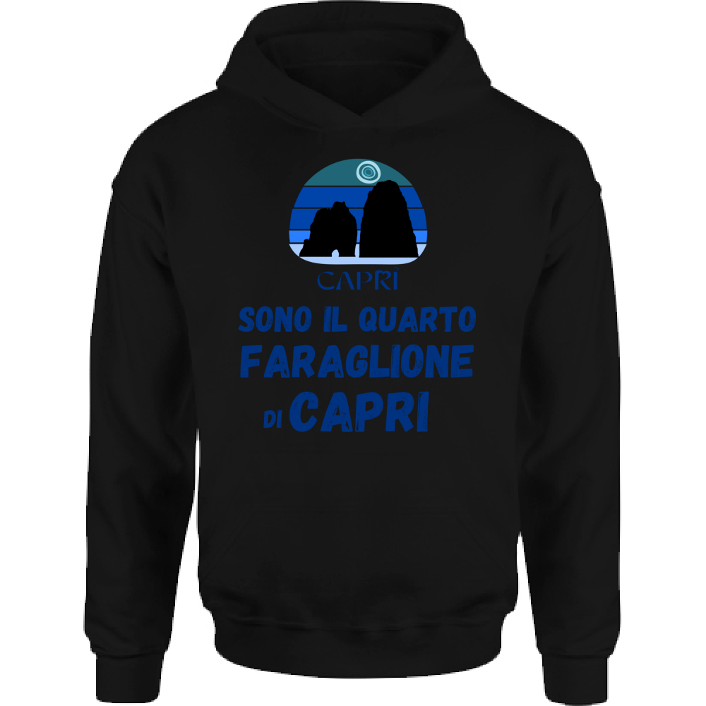 Felpa Bambino con Cappuccio SONO IL QUARTO FARAGLIONE DI CAPRI SCRITTA BLUE