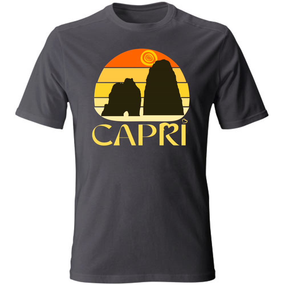 T-Shirt Unisex CAPRI TRAMONTO VINTAGE SCRITTA GIALLO