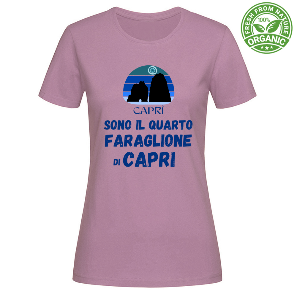 T-Shirt Woman Organic SONO IL QUARTO FARAGLIONE DI CAPRI SCRITTA BLUE
