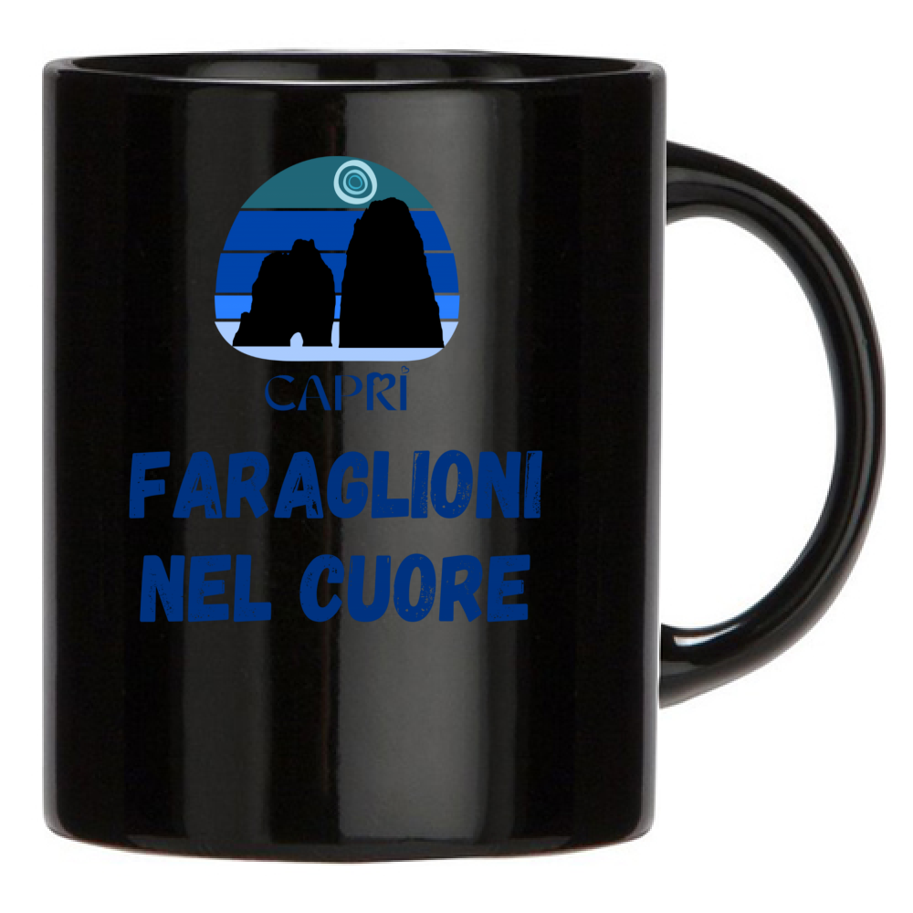 Tazza Nera FARAGLIONI DI CAPRI NEL CUORE SCRITTA BLUE