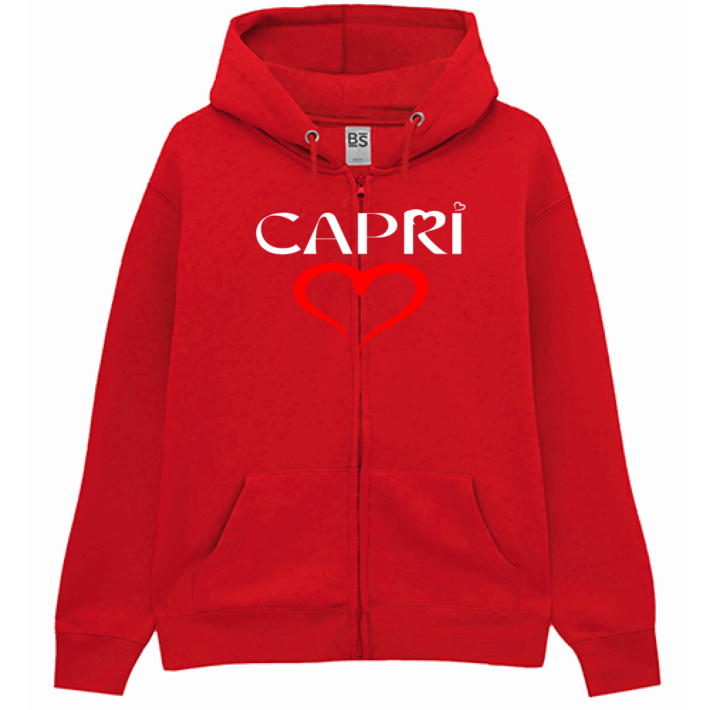 Felpa Premium Cappuccio Zip CUORE CAPRI ROSSO