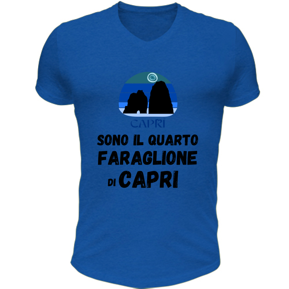 T-Shirt Unisex Scollo V SONO IL QUARTO FARAGLIONE DI CAPRI SCRITTA NERA