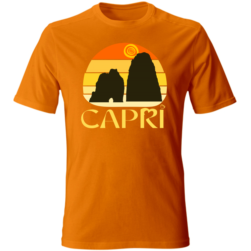 T-Shirt Unisex CAPRI TRAMONTO VINTAGE SCRITTA GIALLO