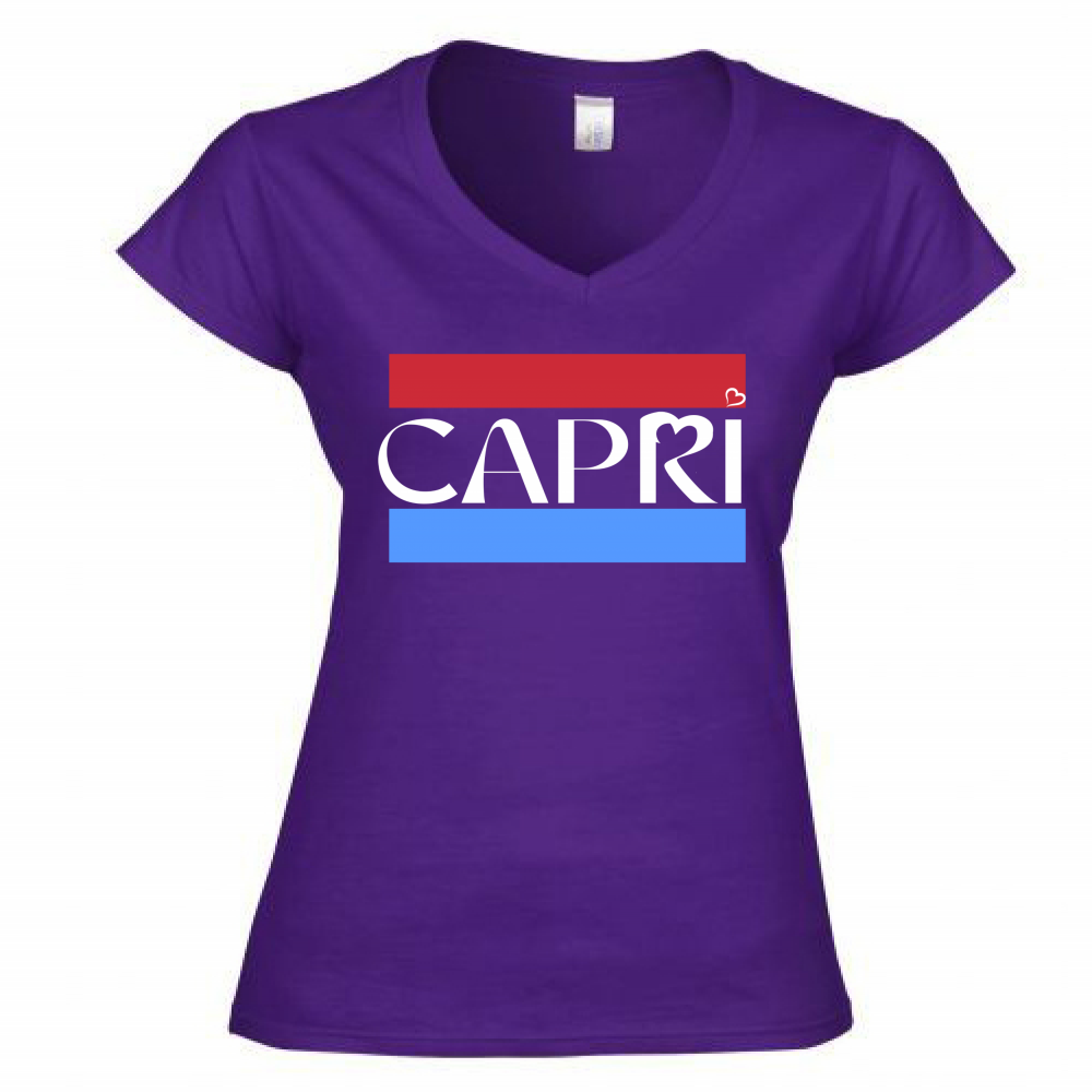 Women's T-Shirt V-Neck CAPRI BAND RED BLUE WHITE