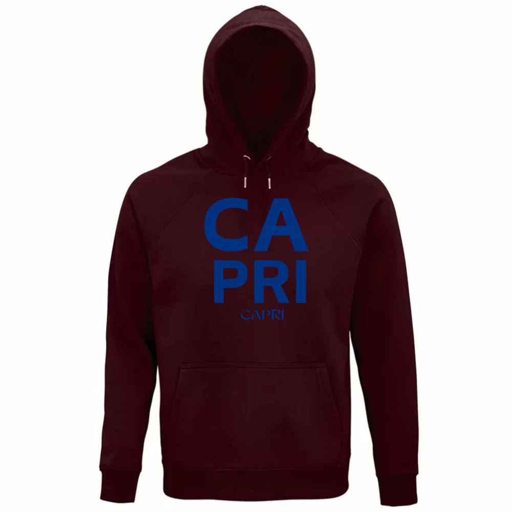 Felpa Organica Unisex Cappuccio CAPRI DESIGN SCRITTA BLUE