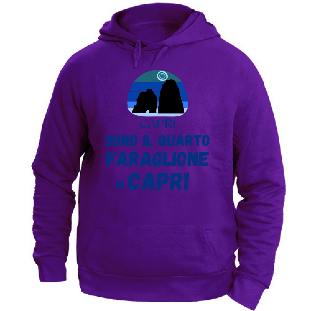Felpa Unisex con Cappuccio SONO IL QUARTO FARAGLIONE DI CAPRI SCRITTA BLUE