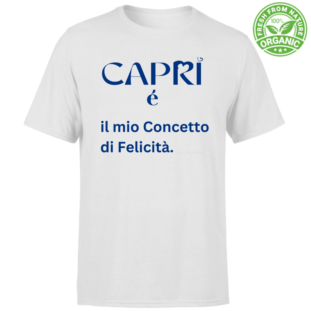 T-Shirt Unisex Organic Capri é il mio concetto di Felicità scritta Blue