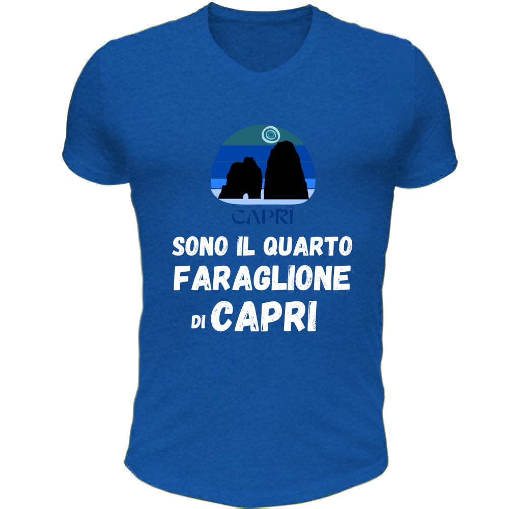 T-Shirt Unisex Scollo V SONO IL QUARTO FARAGLIONE DI CAPRI SCRITTA BIANCA