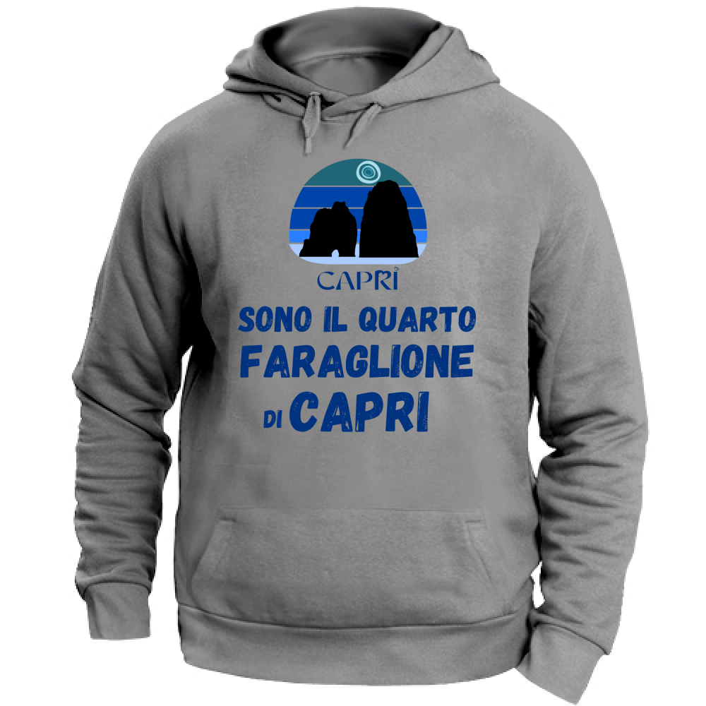 Felpa con Cappuccio Unisex Large SONO IL QUARTO FARAGLIONE DI CAPRI SCRITTA BLUE