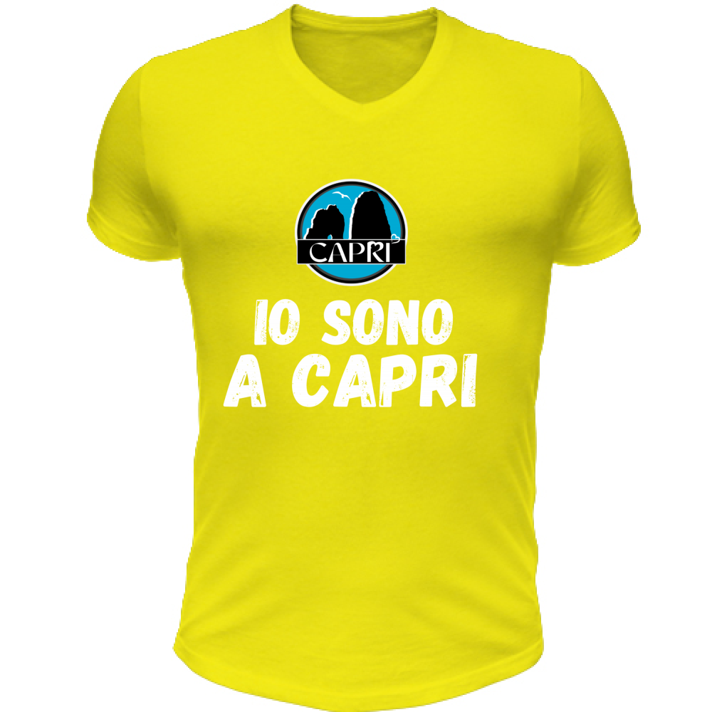 Unisex V-Neck T-Shirt I AM IN CAPRI WHITE WRITING