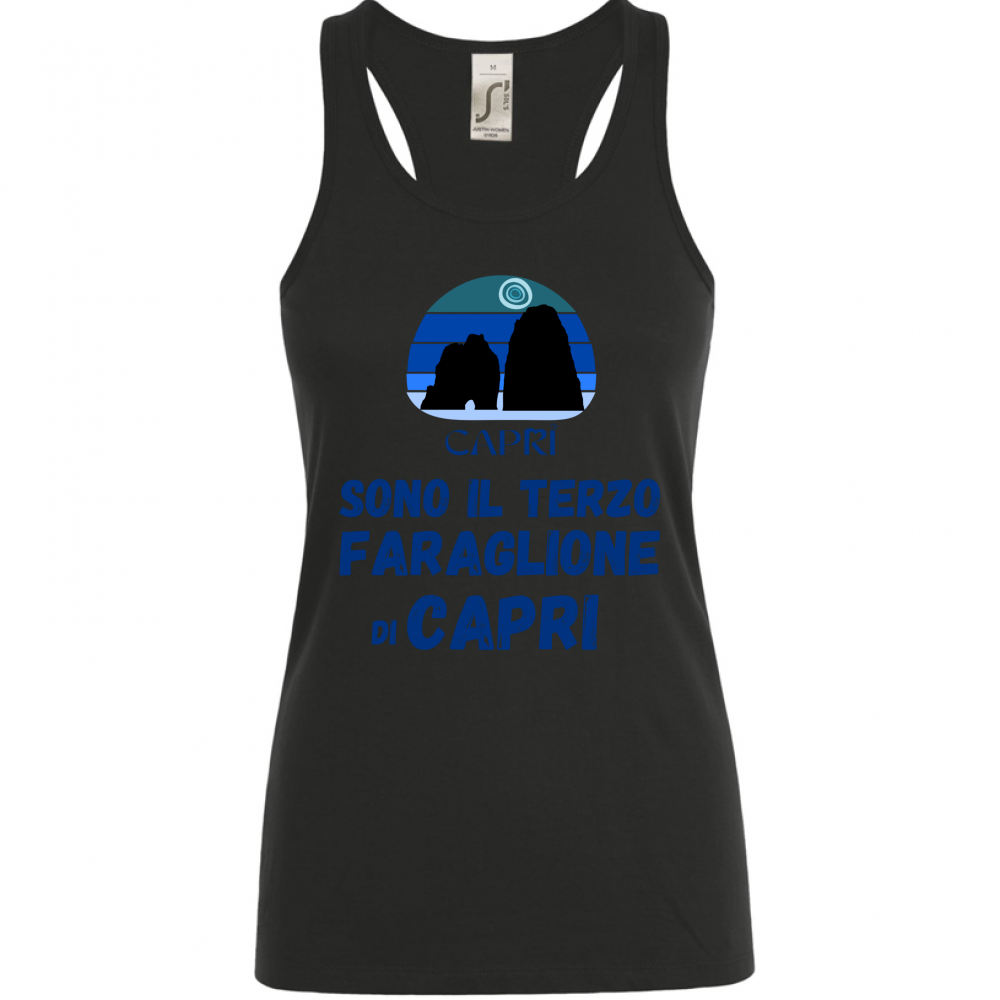 Canotta Donna SONO IL TERZO FARAGLIONE DI CAPRI SCRITTA BLU
