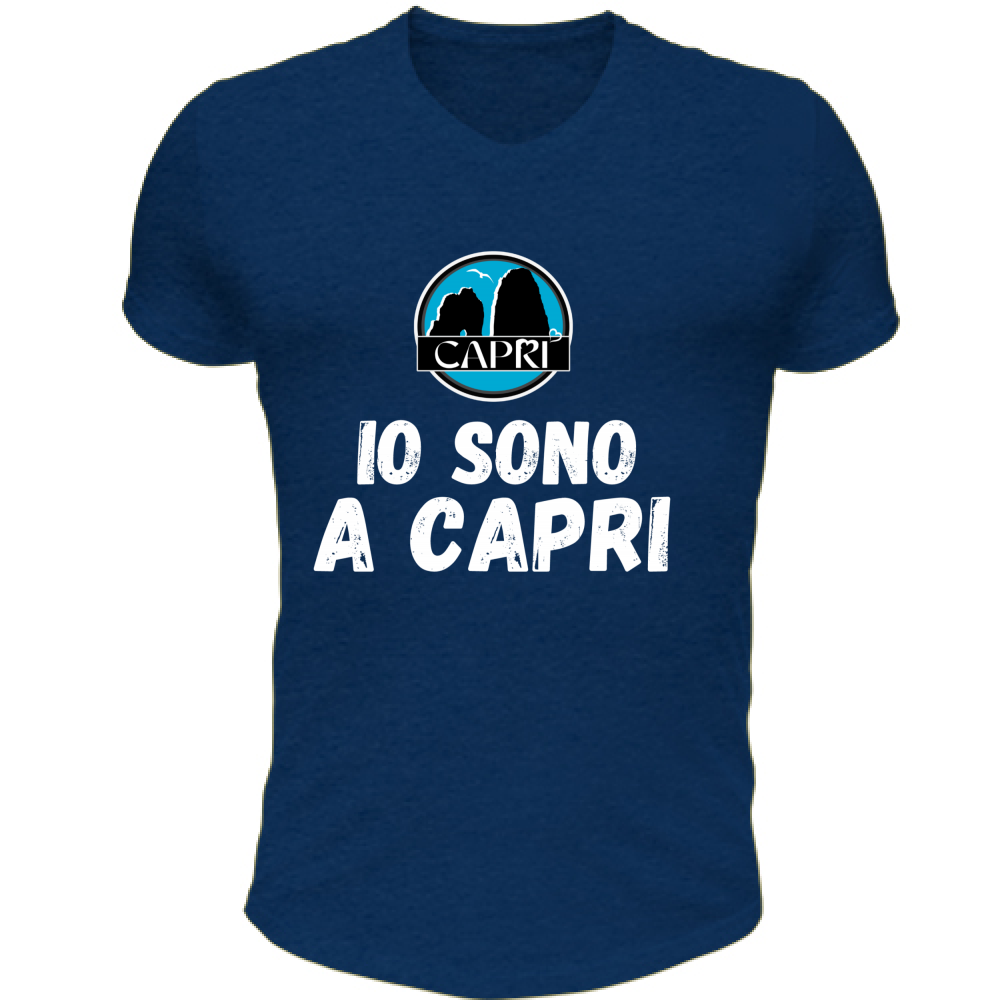 T-Shirt Unisex Scollo V IO SONO A CAPRI SCRITTA BIANCA