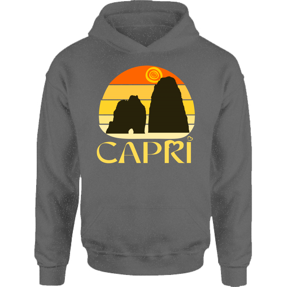 Felpa Bambino con Cappuccio CAPRI TRAMONTO VINTAGE SCRITTA GIALLO