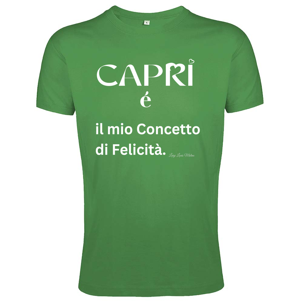 T-Shirt Men Fit Capri é il mio concetto di Felicità scritta Bian