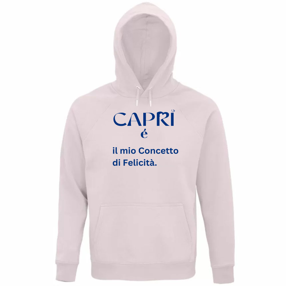 Felpa Organica Unisex Cappuccio Capri é il mio concetto di Felicità scritta Blue