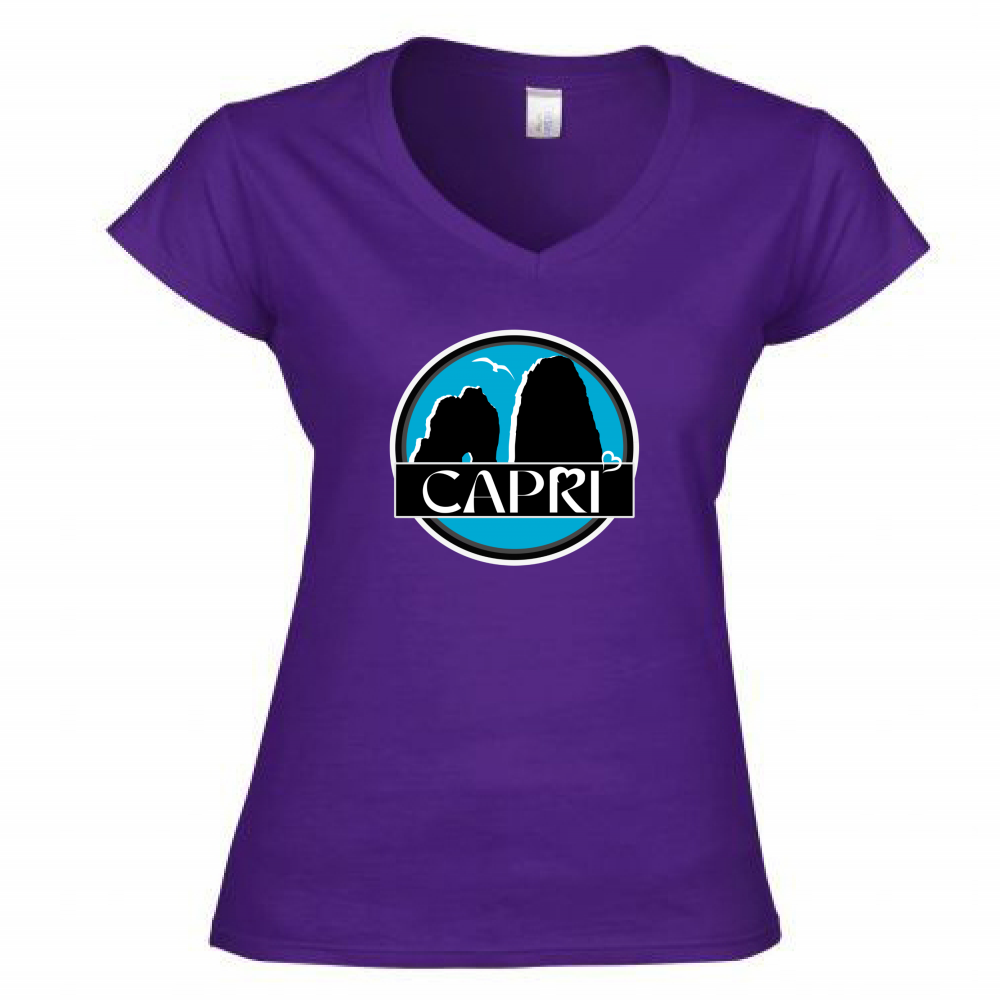 Women's T-Shirt V-Neck CAPRI MAGIC CIRCLE WITH FARAGLIONI