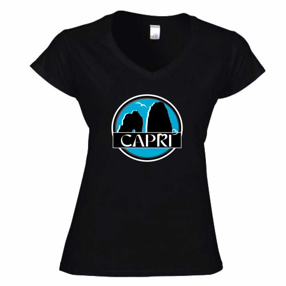 Women's T-Shirt V-Neck CAPRI MAGIC CIRCLE WITH FARAGLIONI