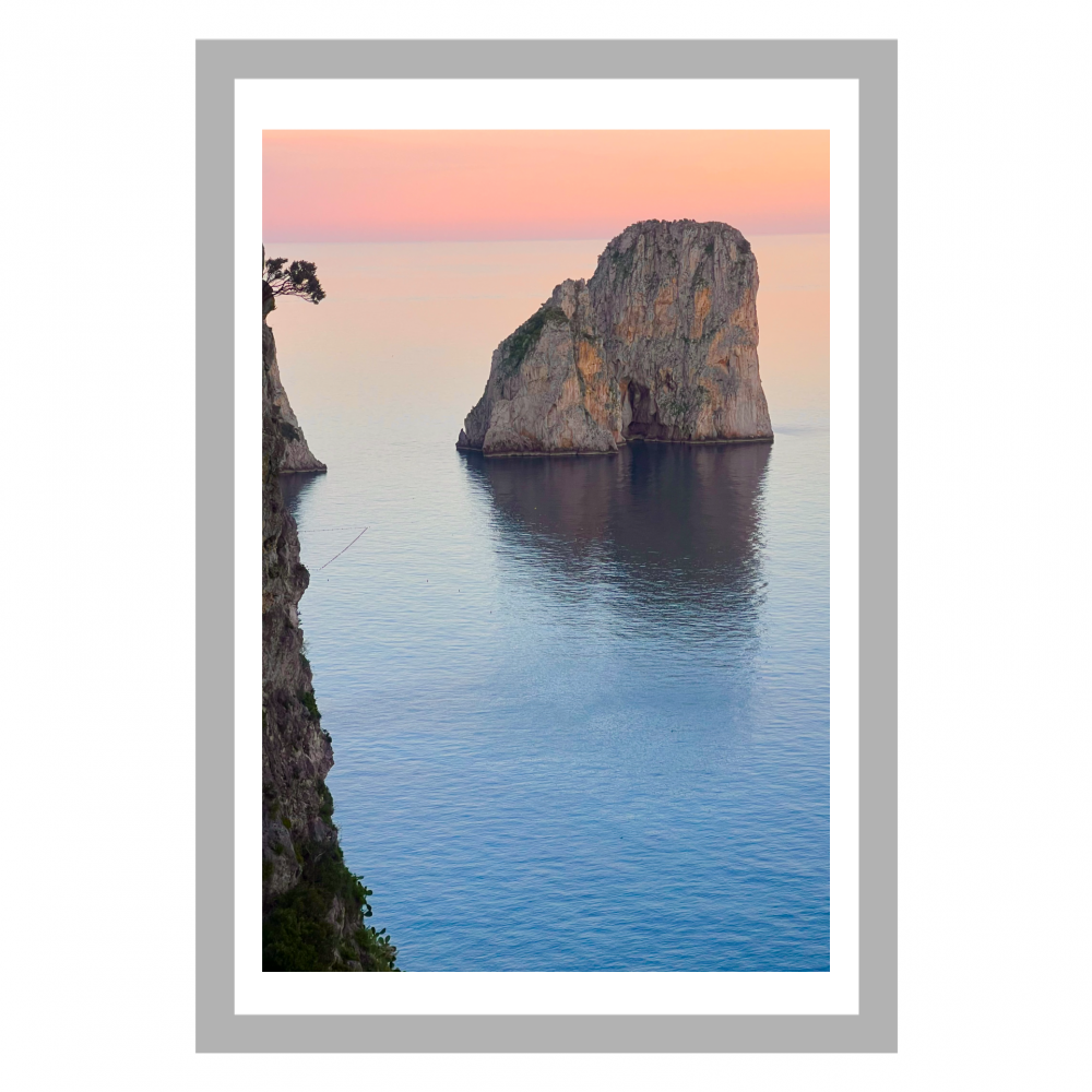 Poster con Cornice 40x60 Capri Faraglione in Rosa