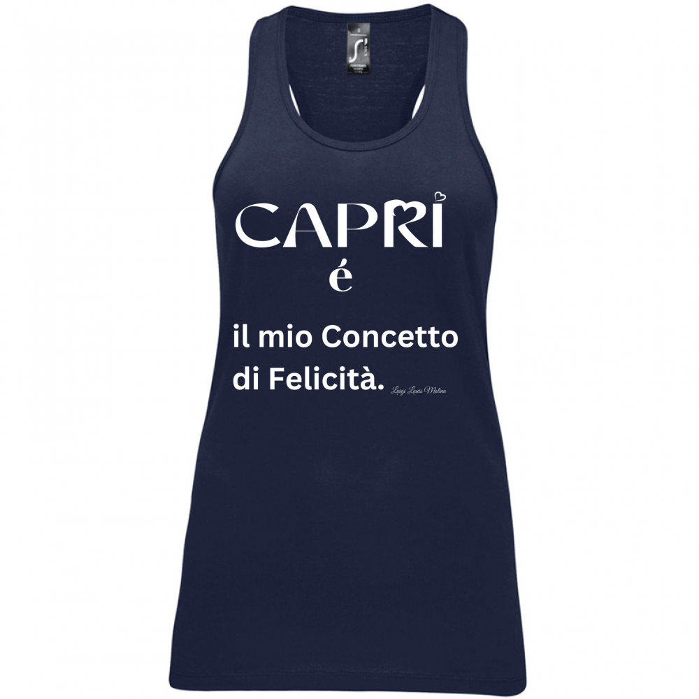 Canotta Donna Capri é il mio concetto di Felicità scritta Bian