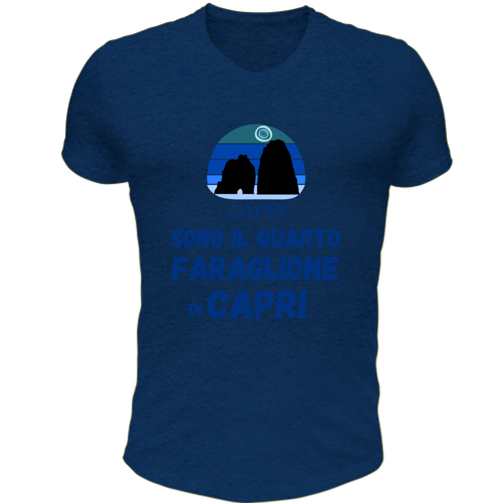 T-Shirt Unisex Scollo V SONO IL QUARTO FARAGLIONE DI CAPRI SCRITTA BLUE
