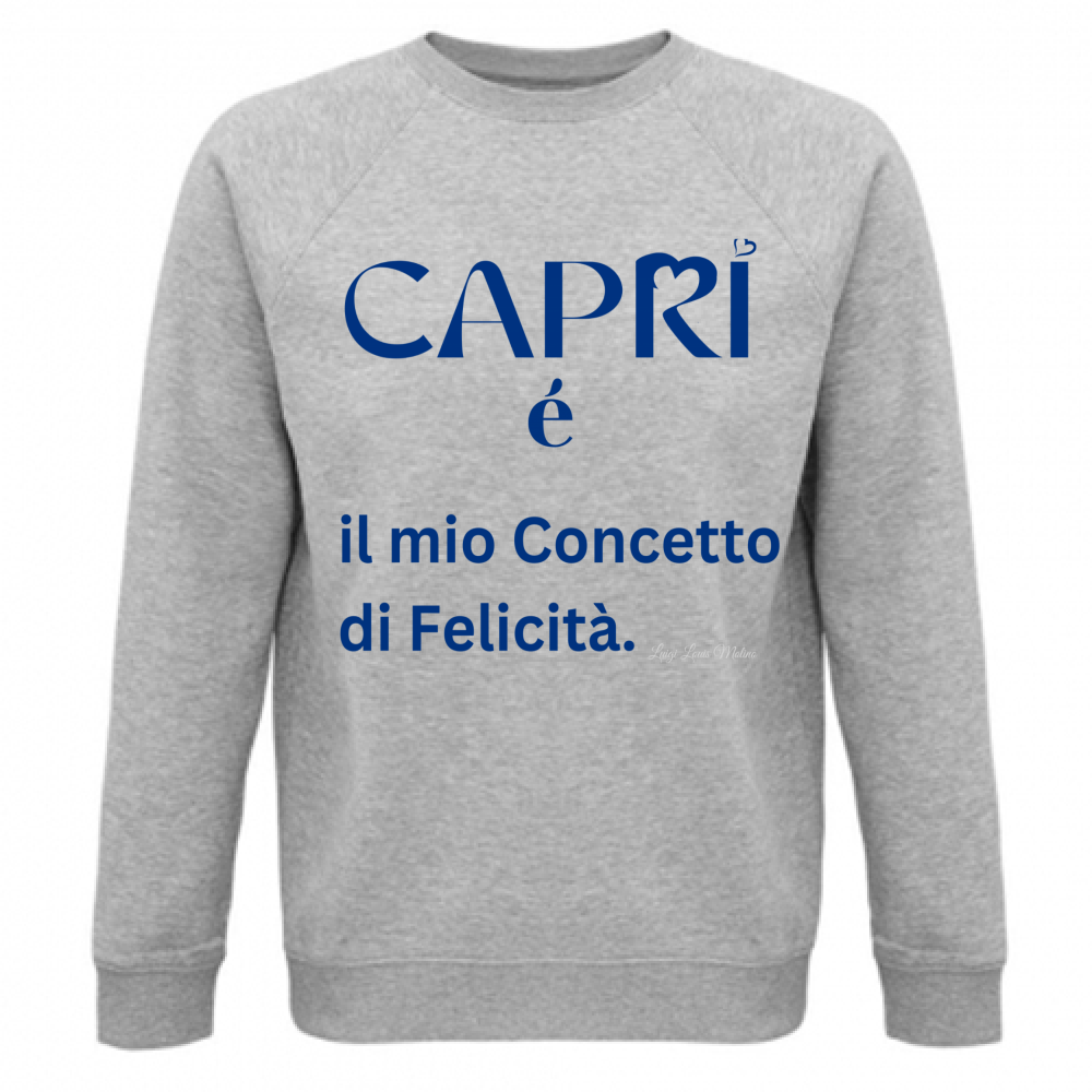 Felpa Unisex Organica Capri é il mio concetto di Felicità scritta Blue