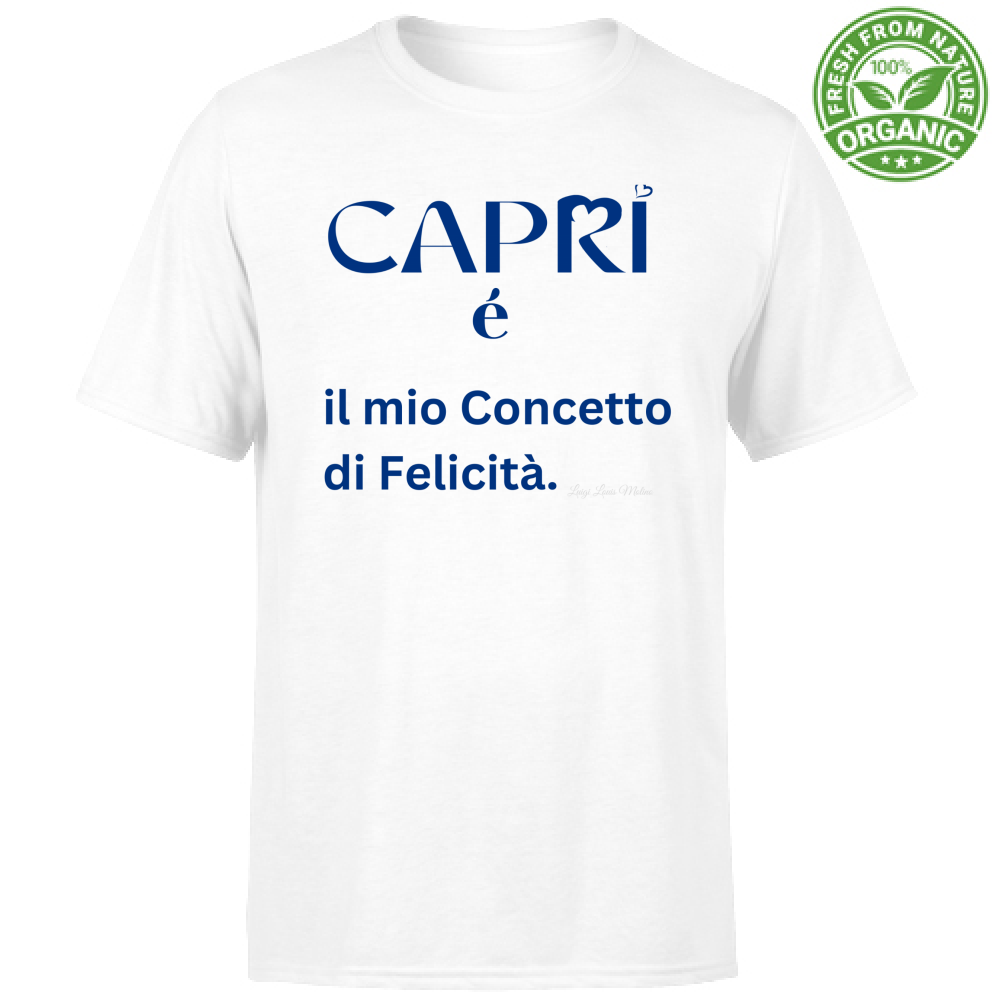 T-Shirt Unisex Organic Capri é il mio concetto di Felicità scritta Blue