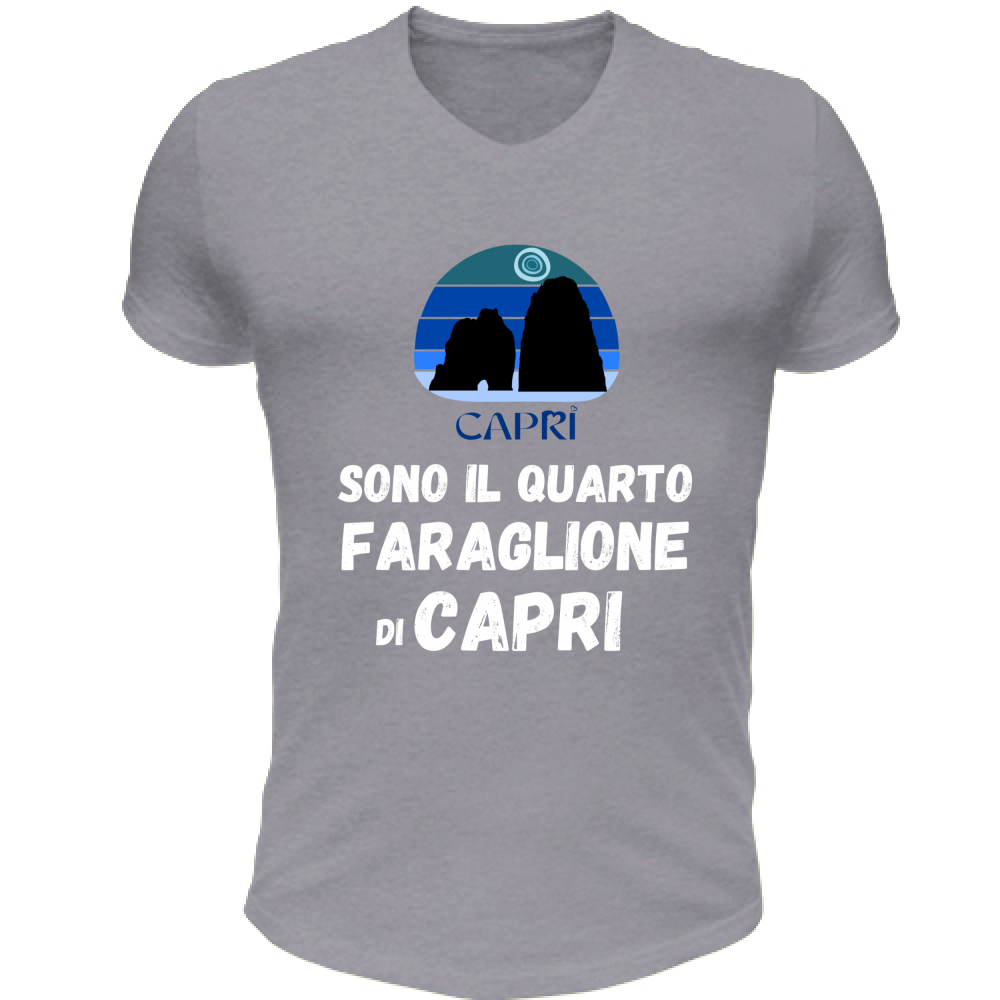 T-Shirt Unisex Scollo V SONO IL QUARTO FARAGLIONE DI CAPRI SCRITTA BIANCA