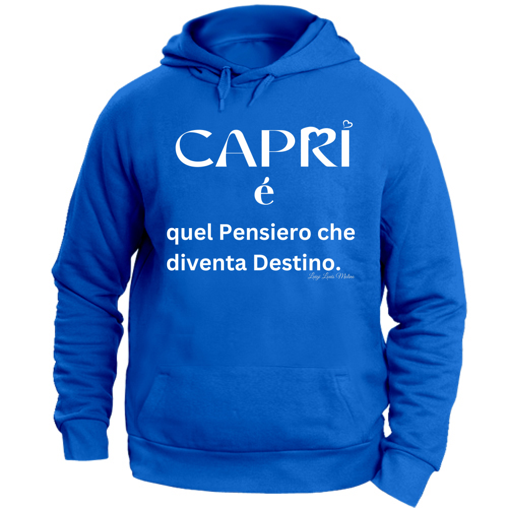 Felpa Unisex con Cappuccio Capri quel Pensiero che diventa Destino scritta bi