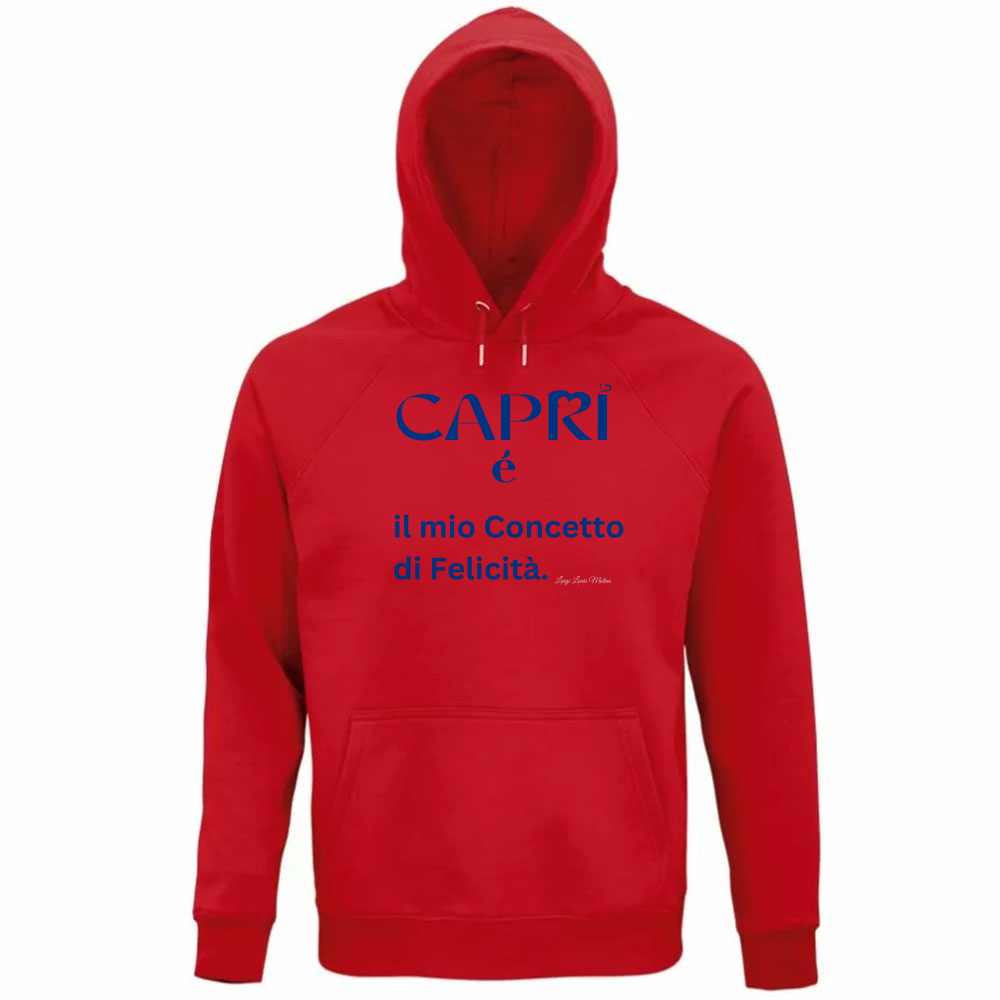 Felpa Organica Unisex Cappuccio Capri é il mio concetto di Felicità scritta Blue