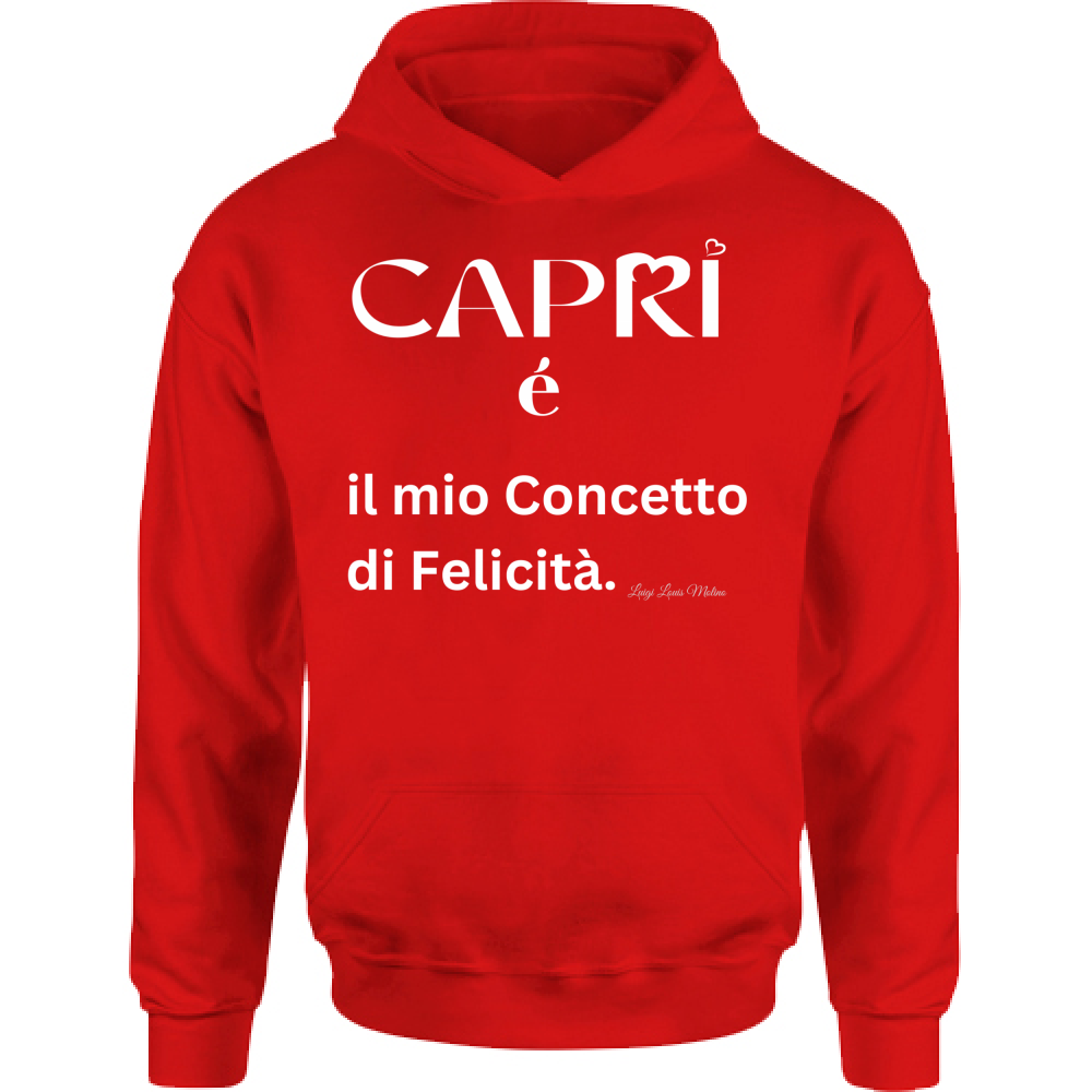 Felpa Bambino con Cappuccio Capri é il mio concetto di Felicità scritta Bian