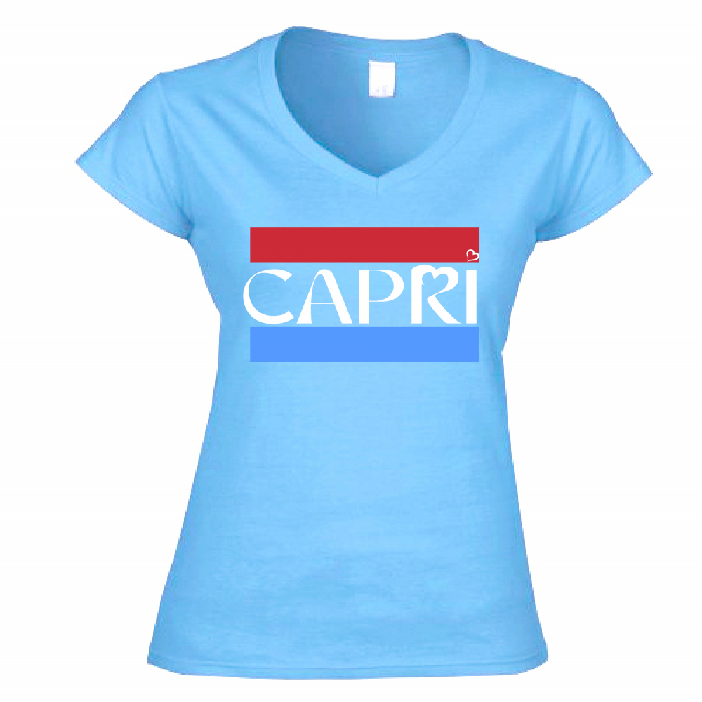 Women's T-Shirt V-Neck CAPRI BAND RED BLUE WHITE