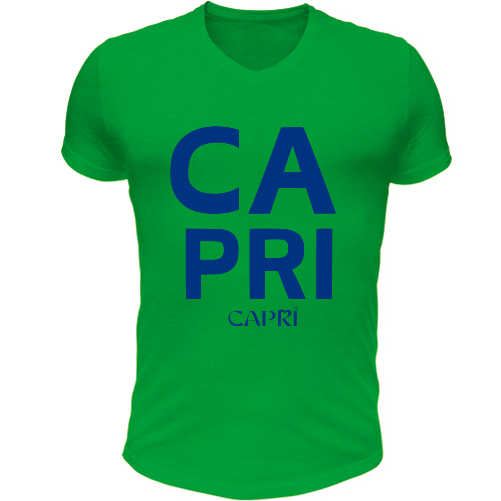 T-Shirt Unisex Scollo V CAPRI DESIGN SCRITTA BLUE