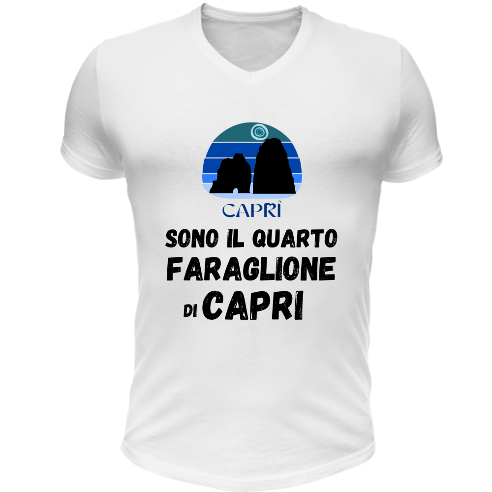 T-Shirt Unisex Scollo V SONO IL QUARTO FARAGLIONE DI CAPRI SCRITTA NERA