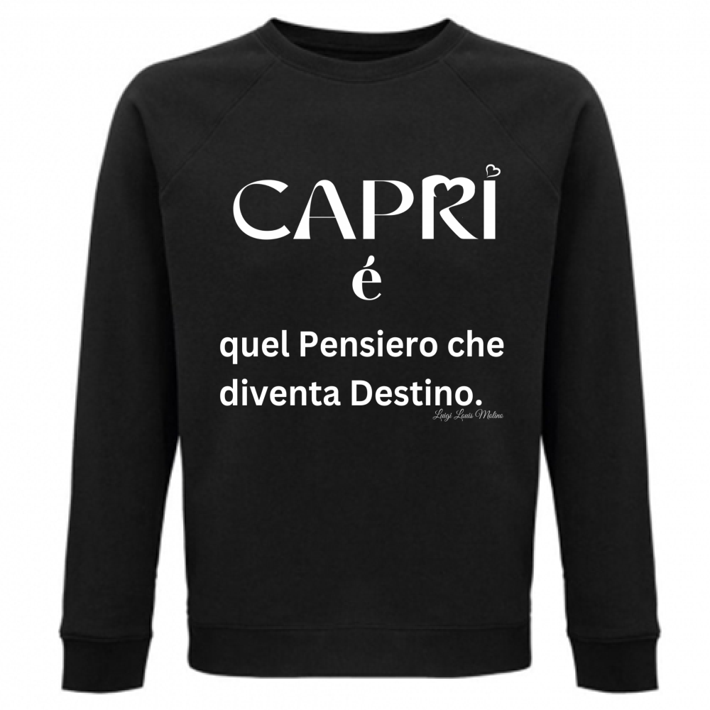 Felpa Unisex Organica Capri quel Pensiero che diventa Destino scritta bi