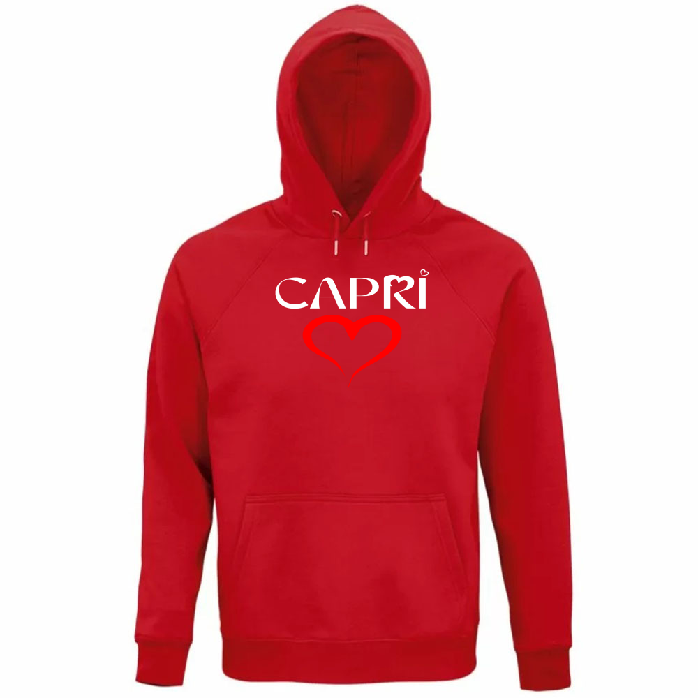 Unisex Organic Hoodie HEART CAPRI RED