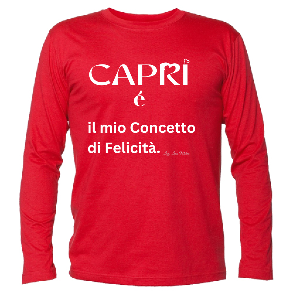 T-Shirt Unisex Manica Lunga Capri é il mio concetto di Felicità scritta Bian