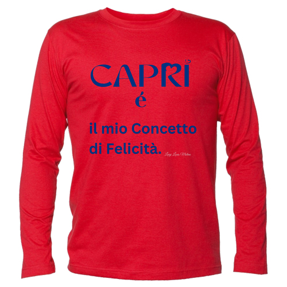 T-Shirt Unisex Manica Lunga Capri é il mio concetto di Felicità scritta Blue