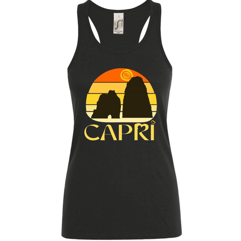 Canotta Donna CAPRI TRAMONTO VINTAGE SCRITTA GIALLO