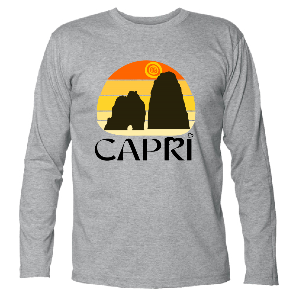 T-Shirt Unisex Manica Lunga CAPRI TRAMONTO VINTAGE SCRITTA NERA