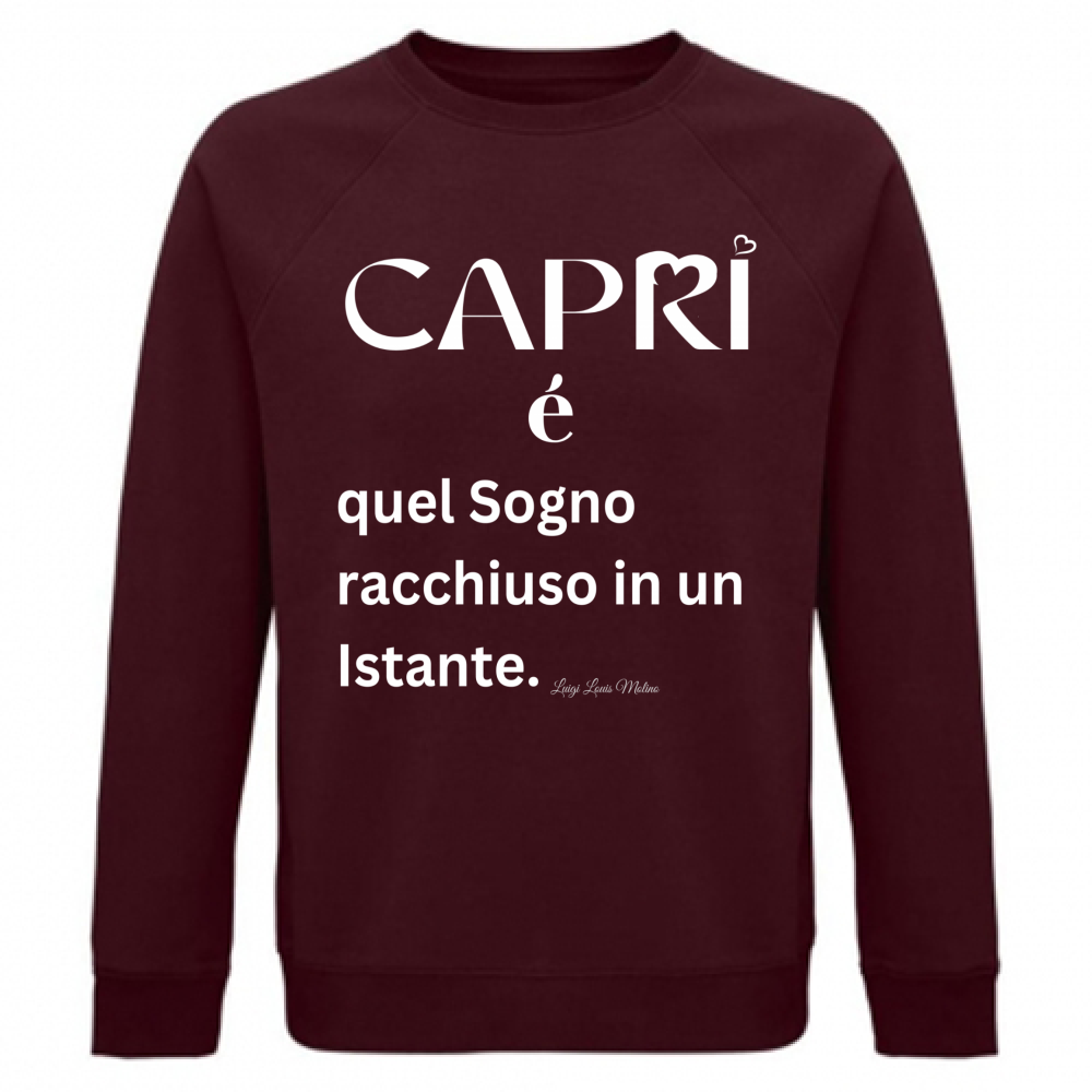 Felpa Unisex Organica Capri Sogno racchiuso in un istante scritta bianca