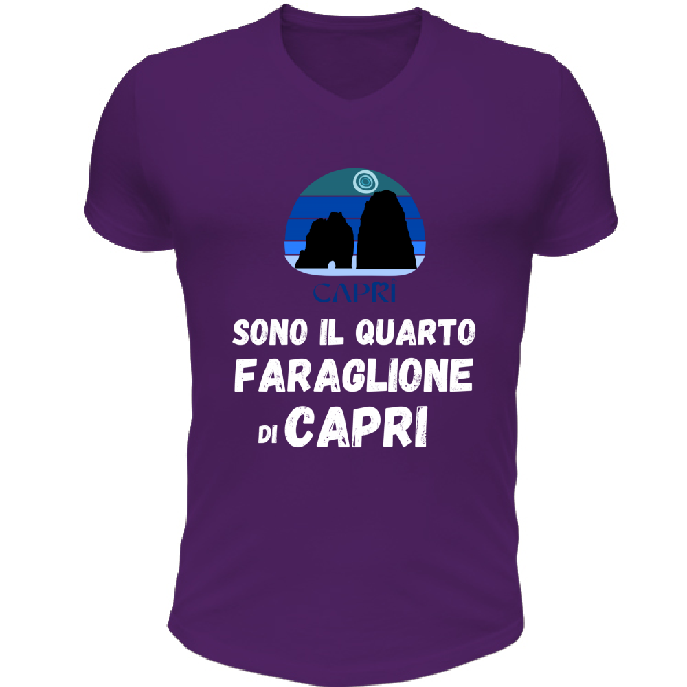 T-Shirt Unisex Scollo V SONO IL QUARTO FARAGLIONE DI CAPRI SCRITTA BIANCA