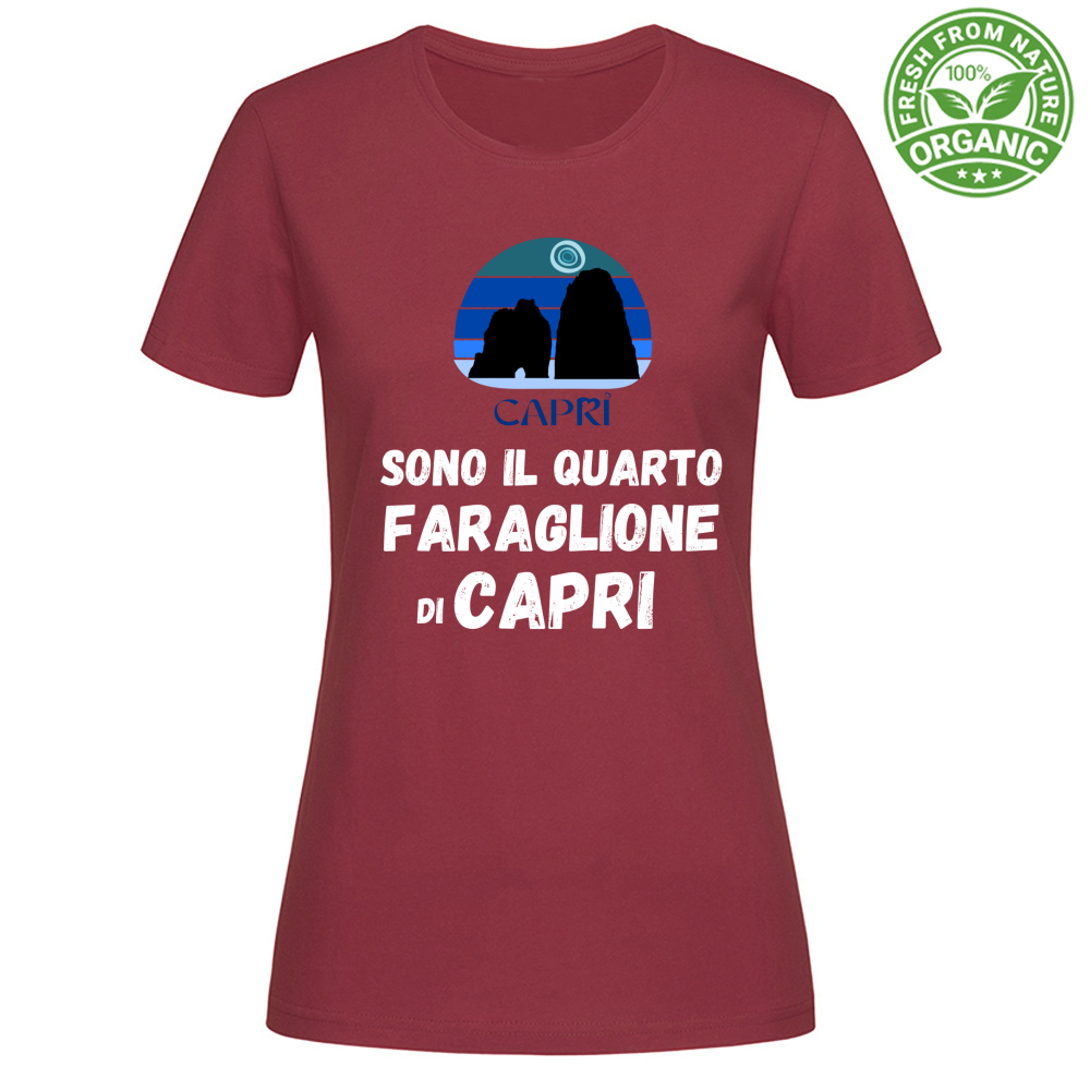 T-Shirt Woman Organic SONO IL QUARTO FARAGLIONE DI CAPRI SCRITTA BIANCA