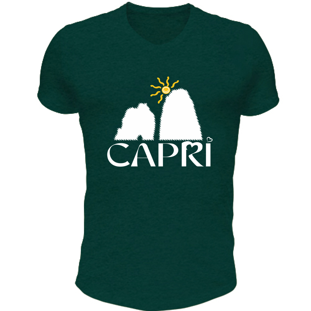 T-Shirt Unisex Scollo V CAPRI HAPPY FARAGLIONI WHITE