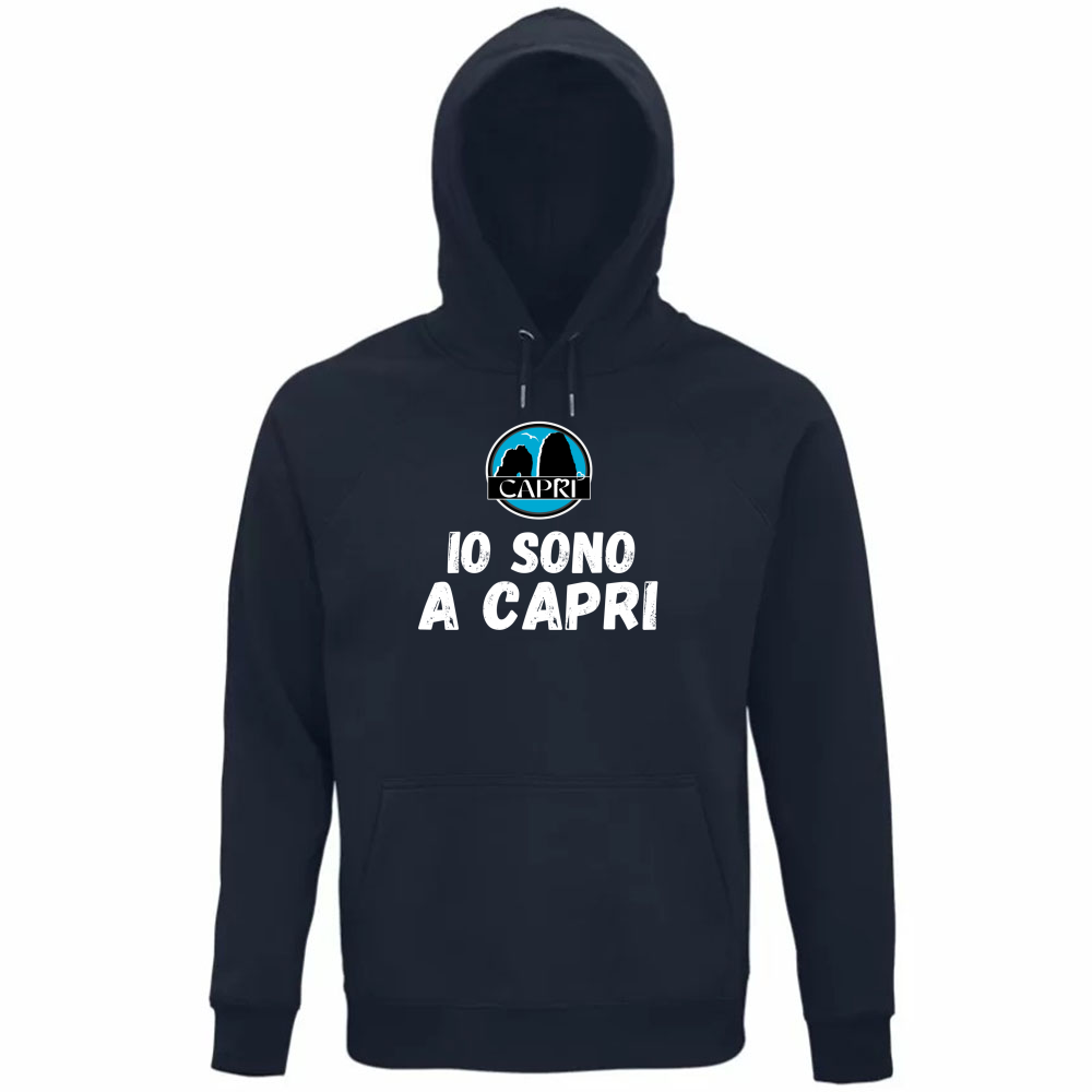Felpa Organica Unisex Cappuccio IO SONO A CAPRI SCRITTA BIANCA