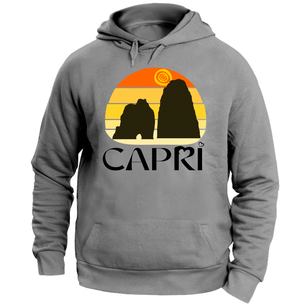 Felpa con Cappuccio Unisex Large CAPRI TRAMONTO VINTAGE SCRITTA NERA