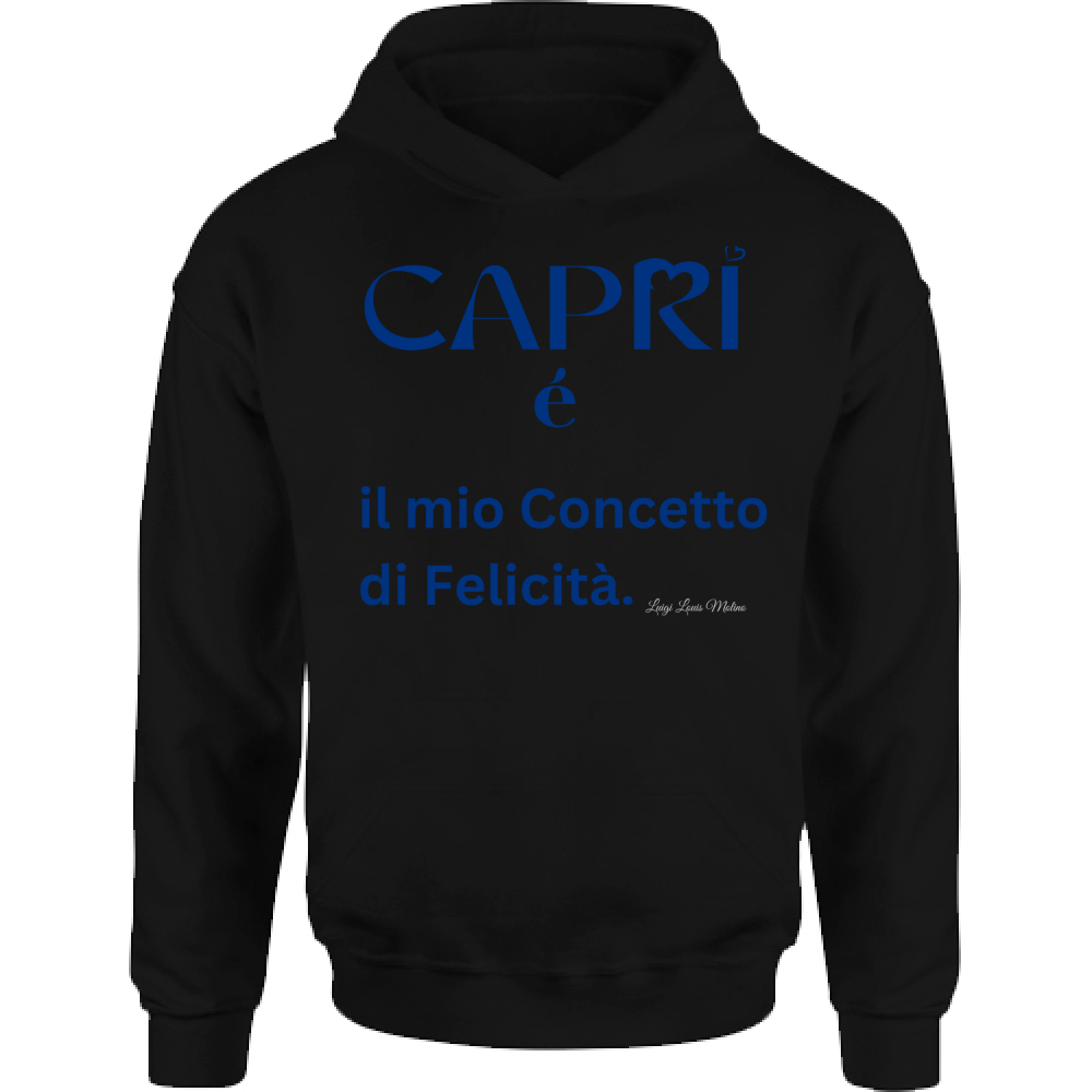 Felpa Bambino con Cappuccio Capri é il mio concetto di Felicità scritta Blue