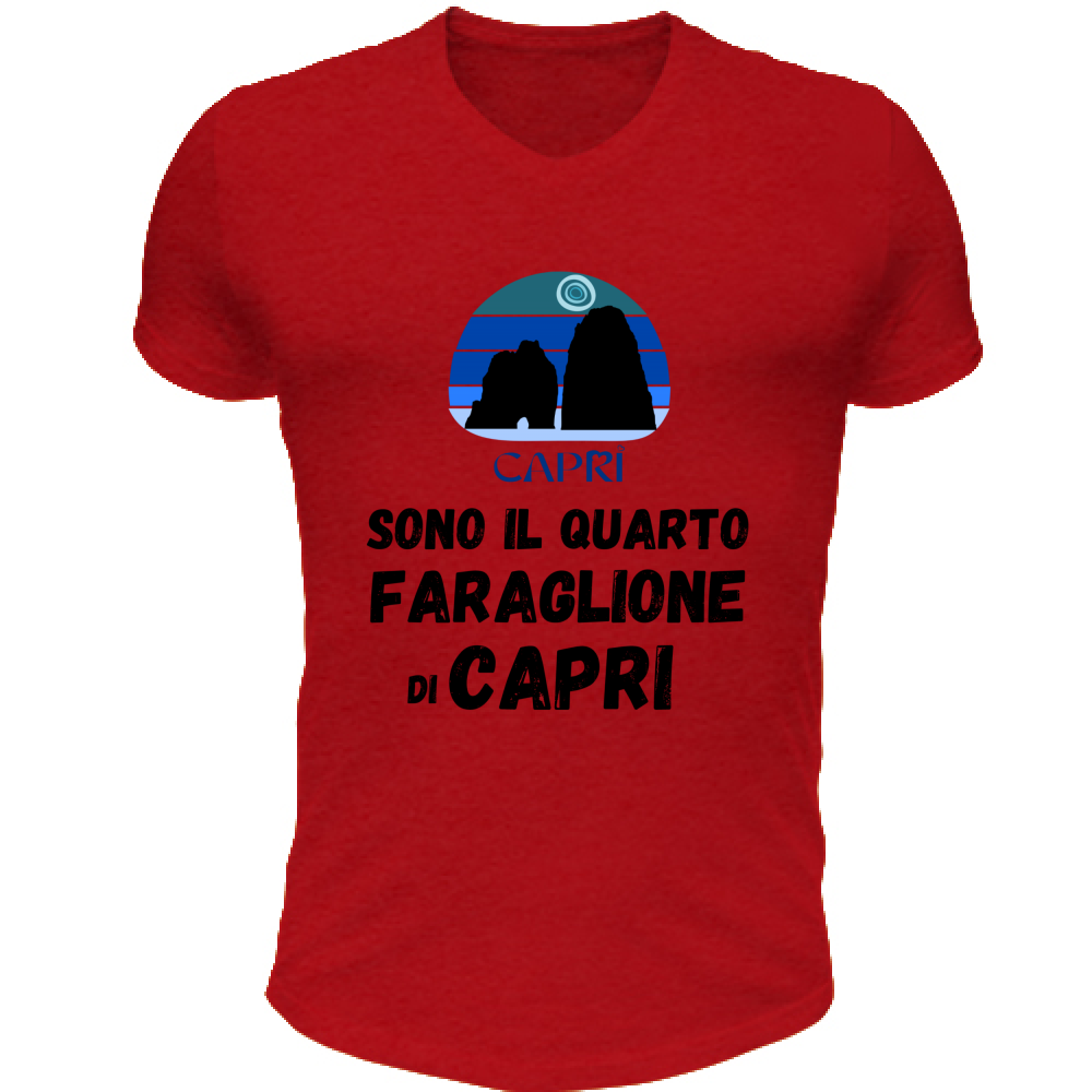 T-Shirt Unisex Scollo V SONO IL QUARTO FARAGLIONE DI CAPRI SCRITTA NERA