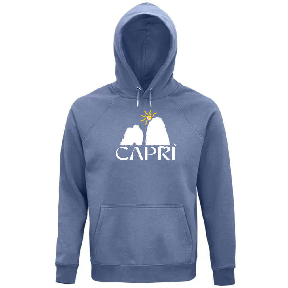 Felpa Organica Unisex Cappuccio CAPRI HAPPY FARAGLIONI WHITE