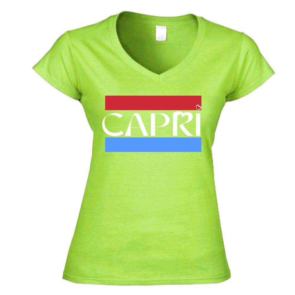 Women's T-Shirt V-Neck CAPRI BAND RED BLUE WHITE