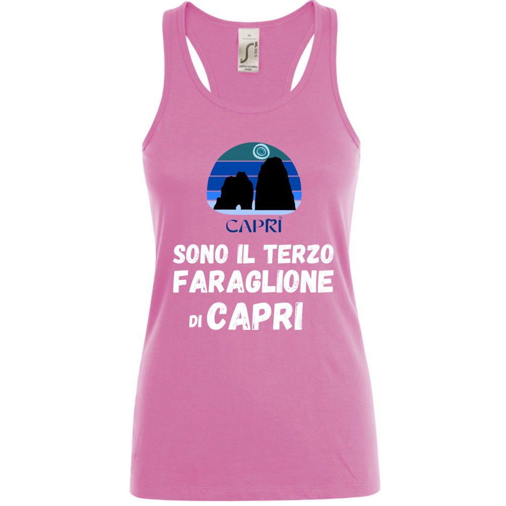 Canotta Donna SONO IL TERZO FARAGLIONE DI CAPRI SCRITTA BIANCA